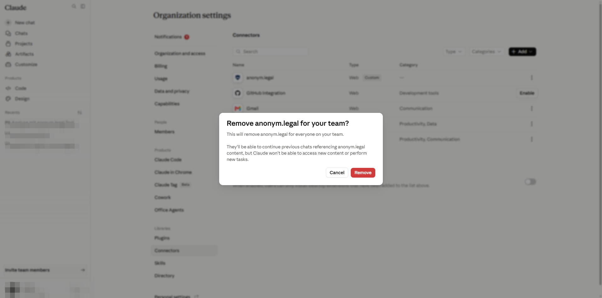 Confirm removal dialog
