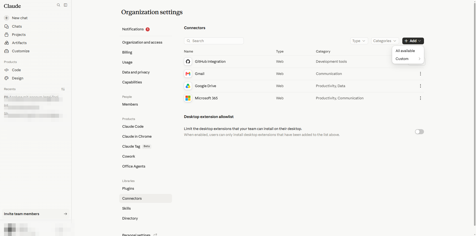 Add connector menu