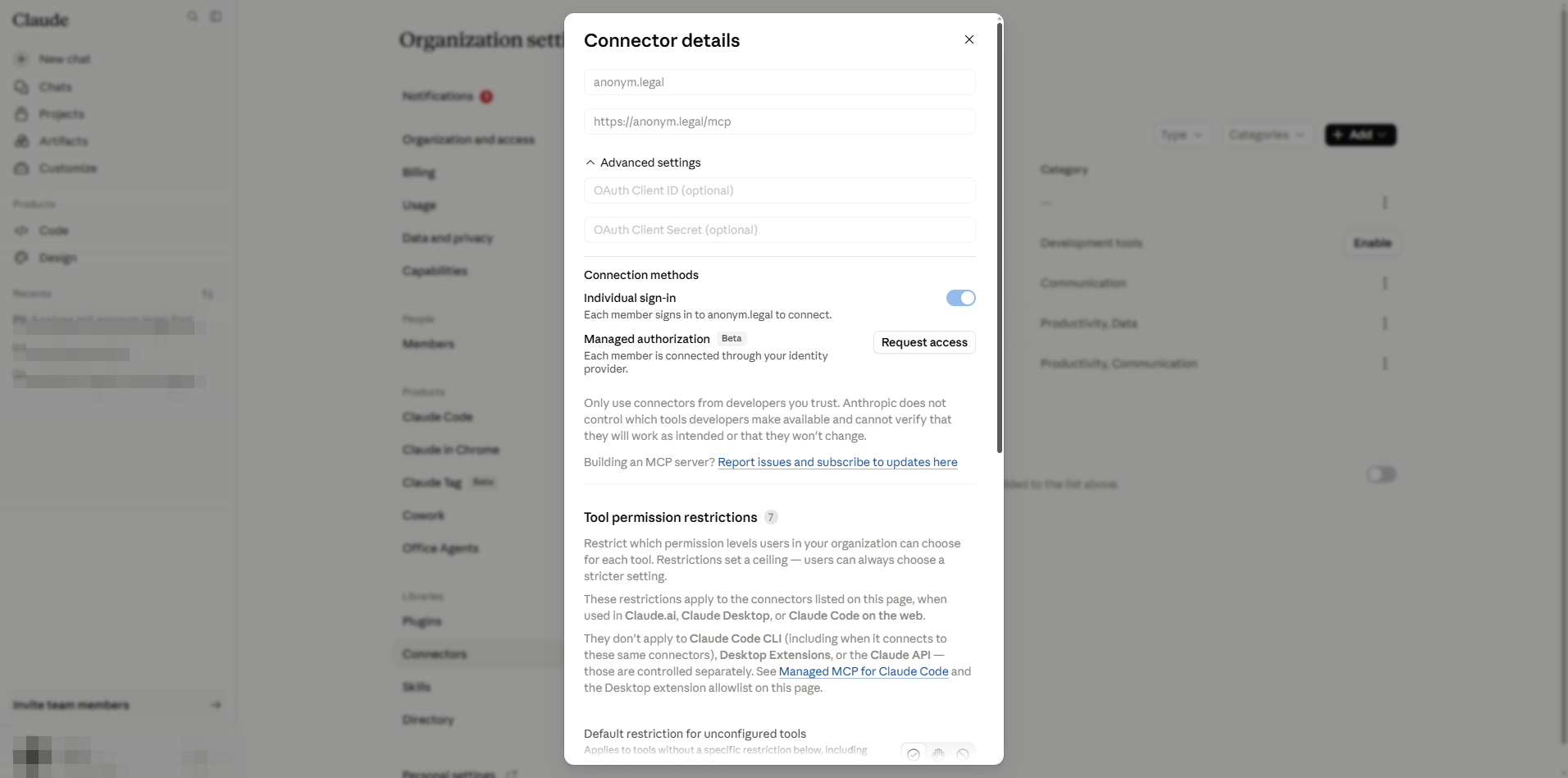 Default restriction control